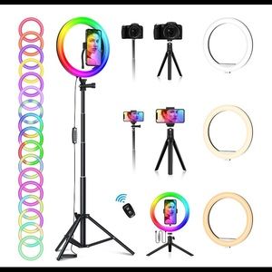 Jeemak 10” RGB Ring Light LED w Adjustable Tripod 35 colors 10 Brightness Levels